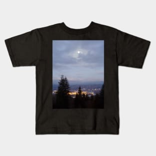 Misty Moon Over the Columbia River Kids T-Shirt